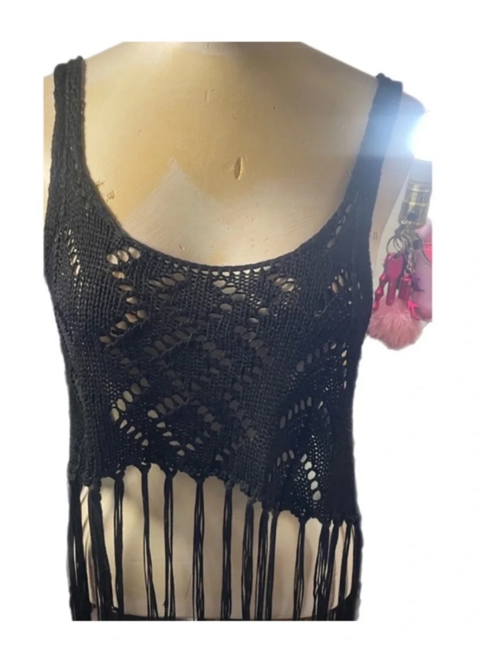 Forever 21 Black Crochet Fringe Tank Top
